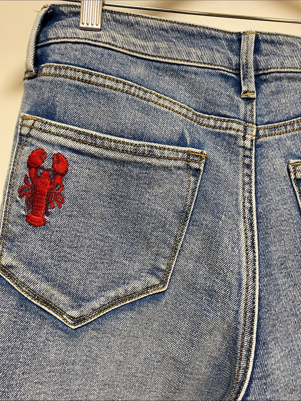 DRIFTWOOD Light Blue Wide-Leg Jeans with Red Embroidered Lobsters - Picture 9 of 12